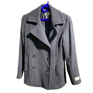 ST JOHNS BAY Double Breasted CASHMERE WOOL Peacoat Jacket Gray Womens Small